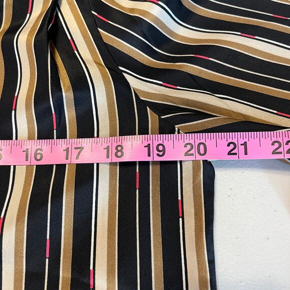 Evan Picone Tan Black Striped Silk Long Sleeve Button Down Top Blouse 3/4 XS - Picture 8 of 9